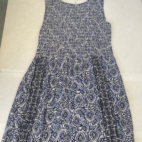 Fat Face Blue Anna Batik Midi Dress Blue White Sleeveless with Pockets 18 Short - Picture 13 of 17